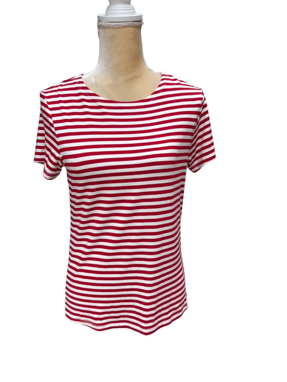 L'AGENCE Ressi Fitted Red White Stripe T Shirt Top Size Large
